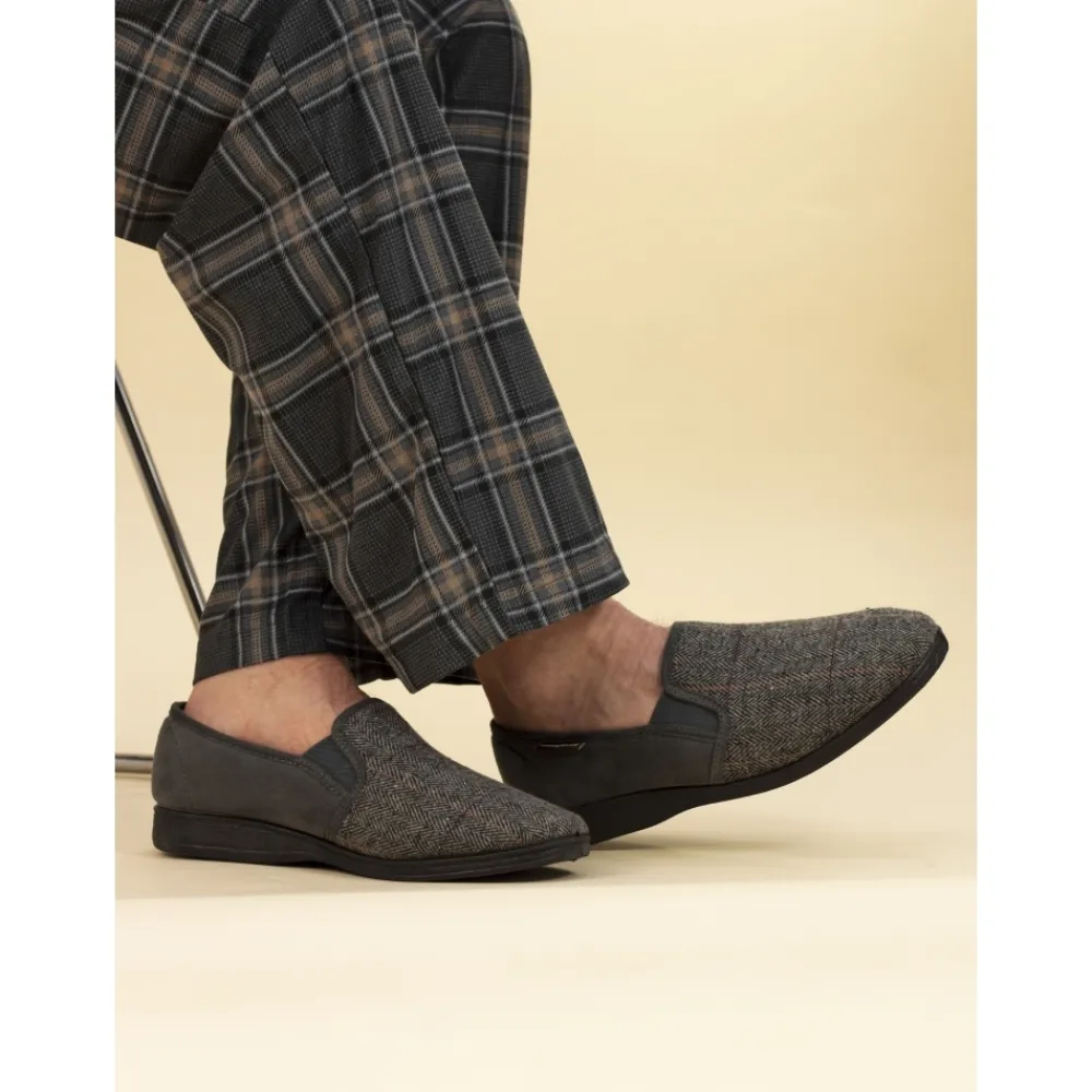 Lunar Shoes Babouche Harrison En Tweed Gris-Homme Chaussons Pour Hommes