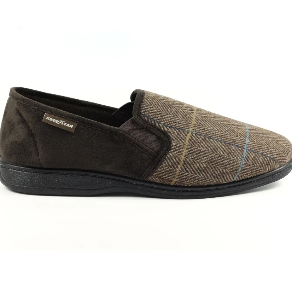 Lunar Shoes Babouche Harrison En Tweed Marron-Homme Chaussons Pour Hommes