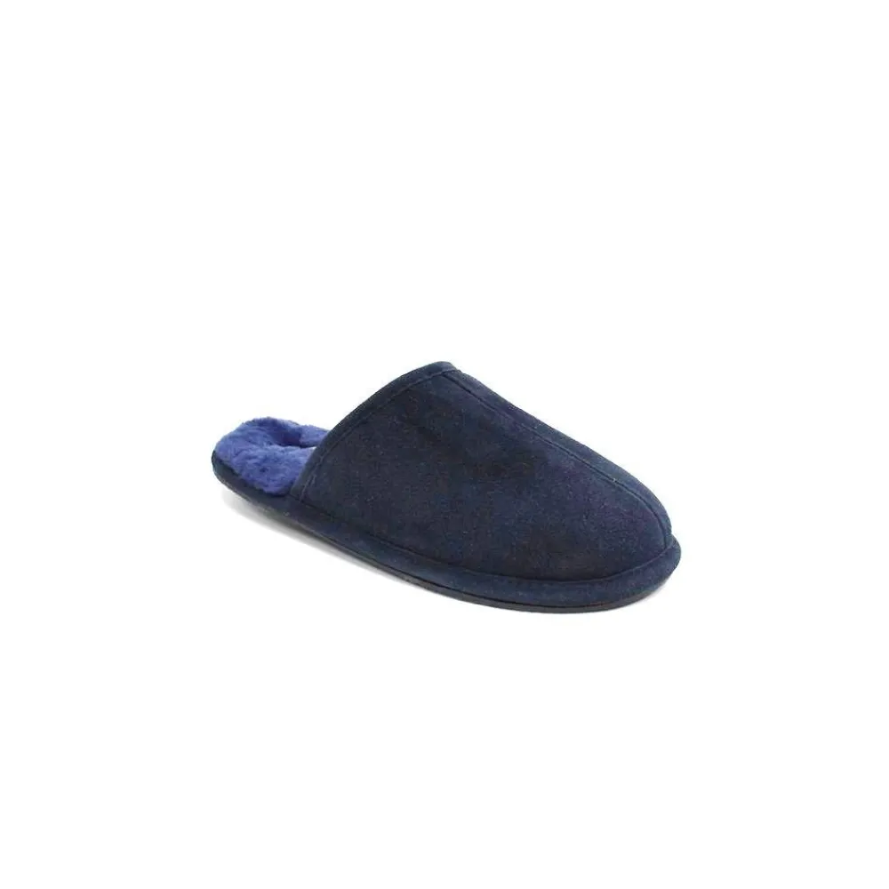 Lunar Shoes Babouche Kendrick En Cuir Souple Bleu-Homme Chaussons Pour Hommes