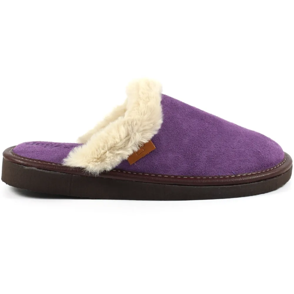 Lunar Shoes Babouche Otto en daim violet-Femme Chaussons Pour Femmes | A Enfiler