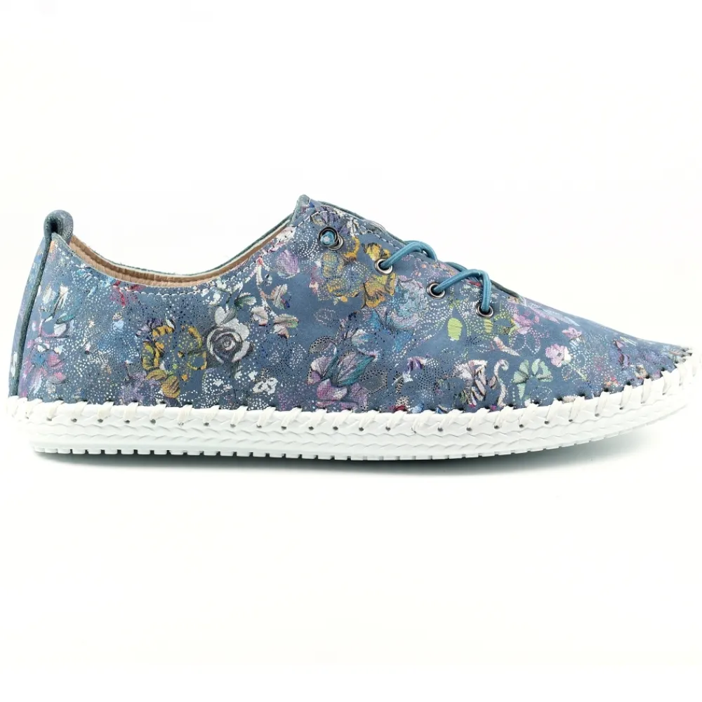 Lunar Shoes Baskets En Cuir À Fleurs Bleues Exbury- Baskets | Chaussures Habillées