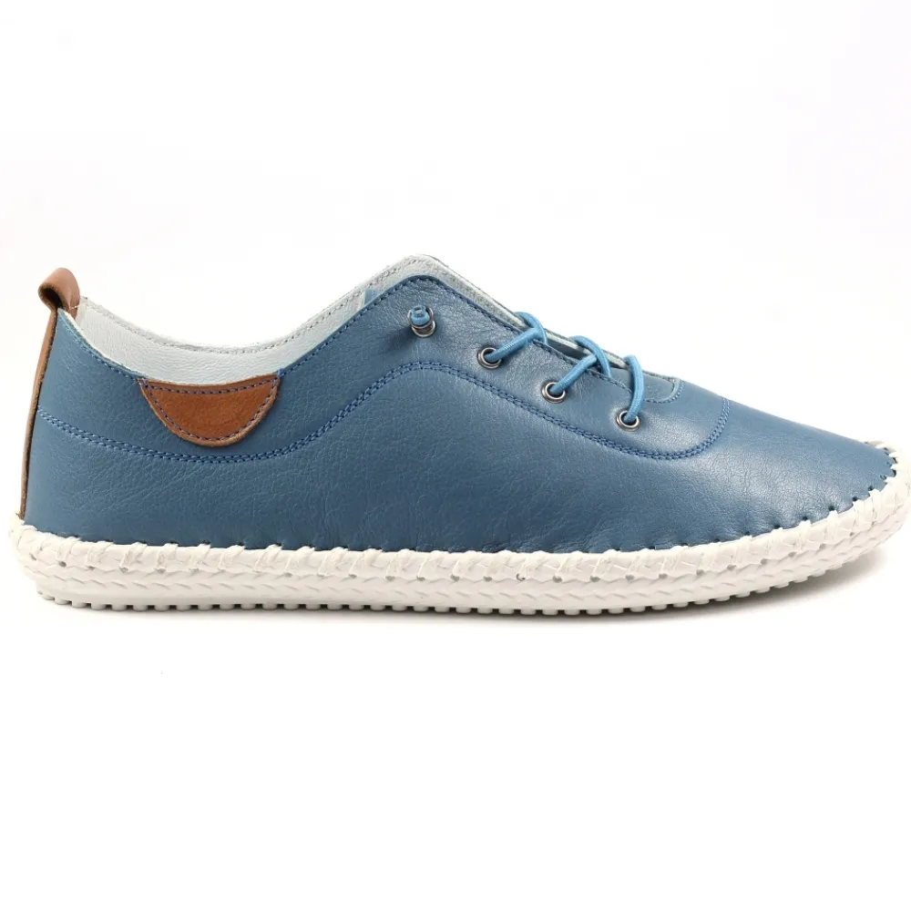 Lunar Shoes Baskets En Cuir Bleu Moyen St. Ives- Baskets | Chaussures Habillées