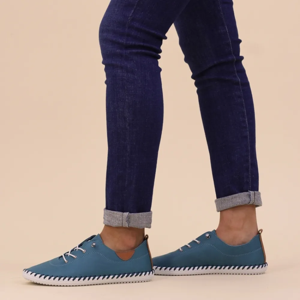 Lunar Shoes Baskets En Cuir Bleu Sarcelle De St. Ives- Baskets | Chaussures Habillées