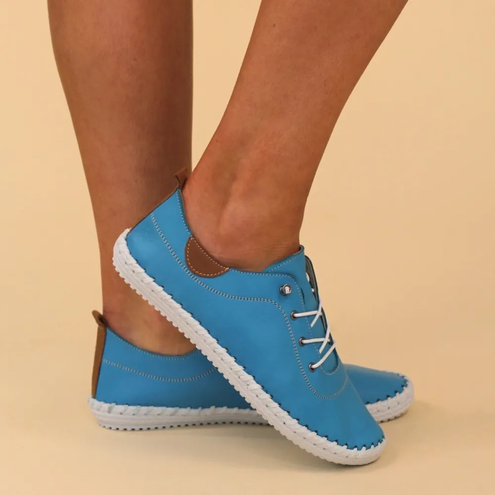 Lunar Shoes Baskets En Cuir Bleu St. Ives Santorini- Baskets | Chaussures Habillées