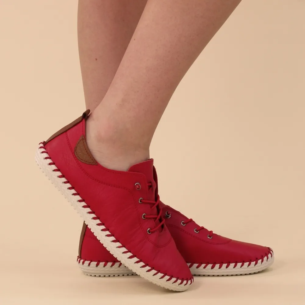 Lunar Shoes Baskets En Cuir Rouge St. Ives- Baskets | Chaussures Habillées