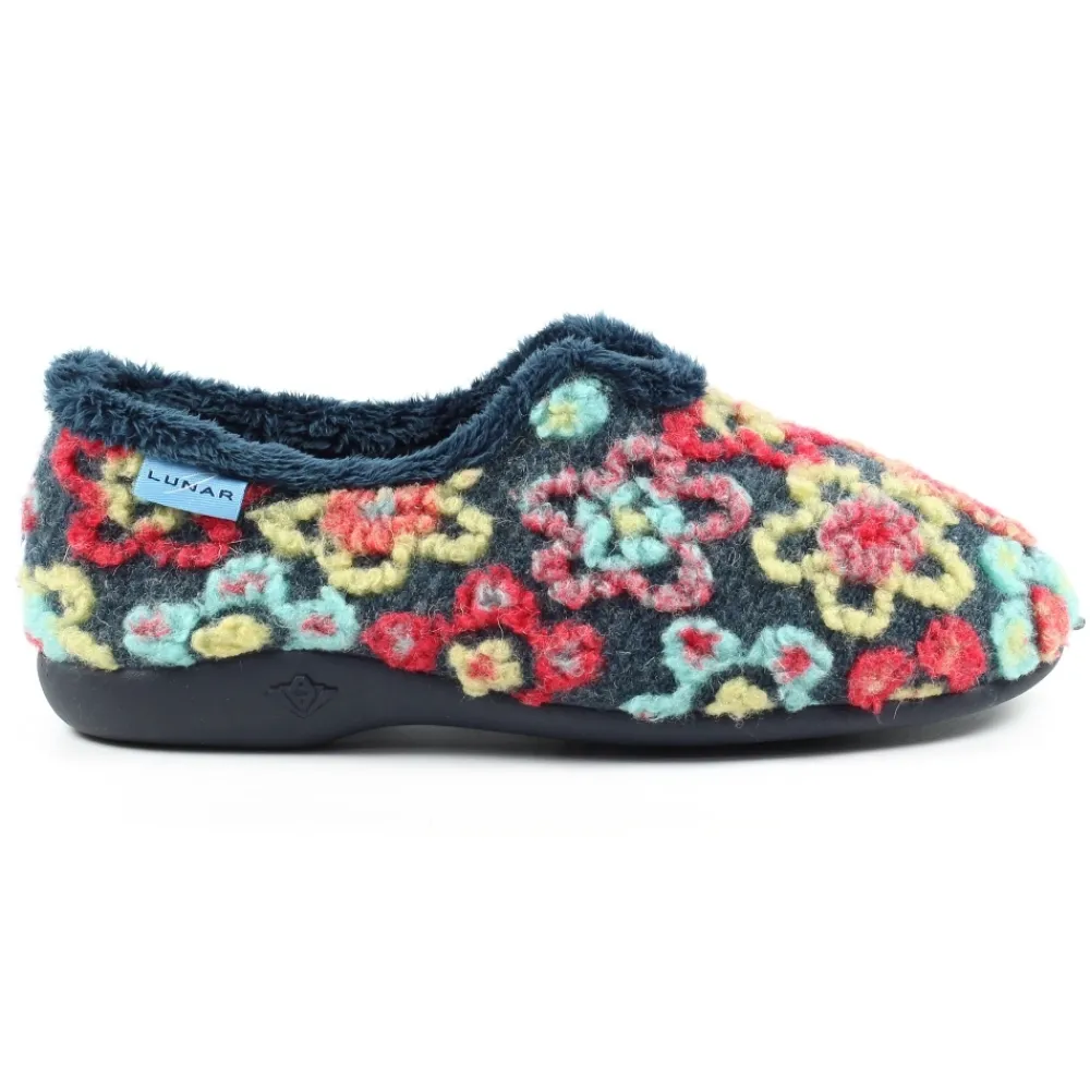 Lunar Shoes Chausson Complet À Fleurs Bleu Marine Hippie- A Enfiler