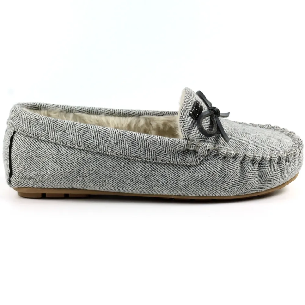 Lunar Shoes Chausson Gris Jennings-Femme Chaussons Pour Femmes | Mocassin