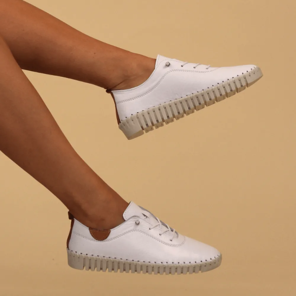 Lunar Shoes Chaussure En Cuir Blanc Flamborough- Baskets | Chaussures Plates