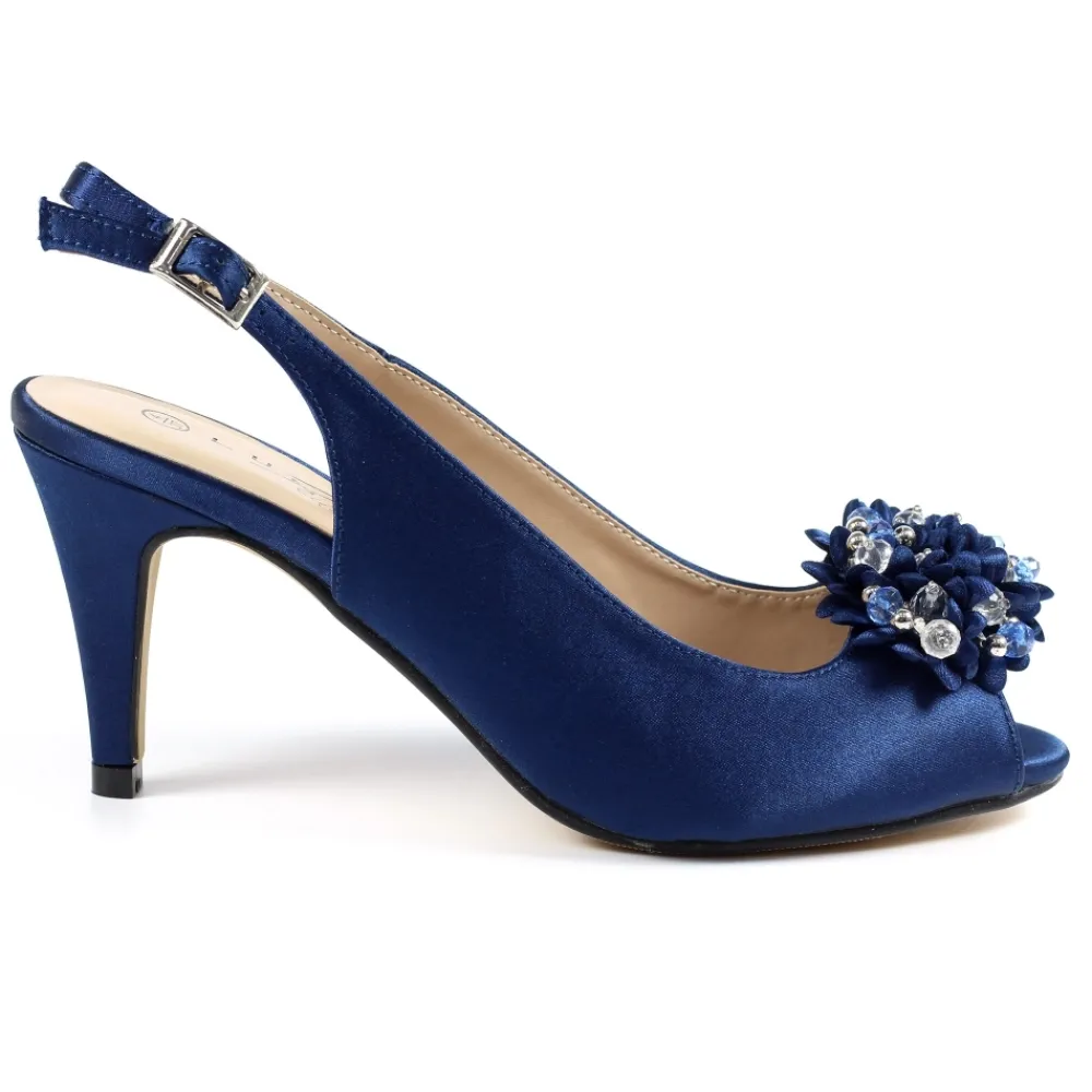 Lunar Shoes Escarpins Slingback En Satin Bleu Marine Sabrina- Chaussures Et Sacs Assortis | Escarpins