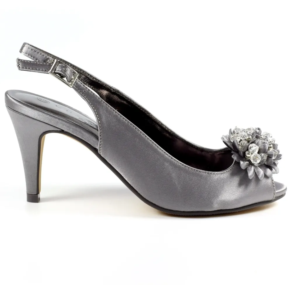 Lunar Shoes Escarpins Slingback En Satin Gris Foncé Sabrina- Chaussures Et Sacs Assortis | Escarpins