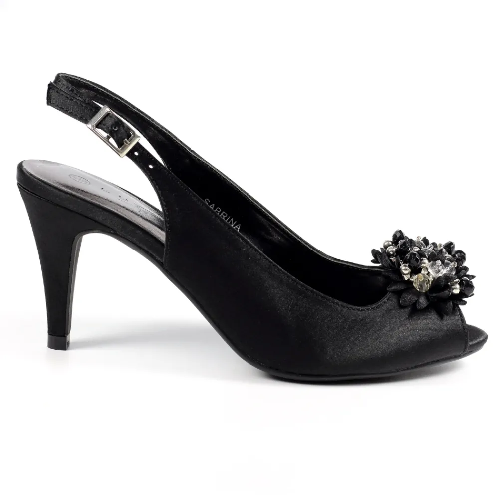 Lunar Shoes Escarpins Slingback En Satin Noir Sabrina- Chaussures Et Sacs Assortis | Escarpins