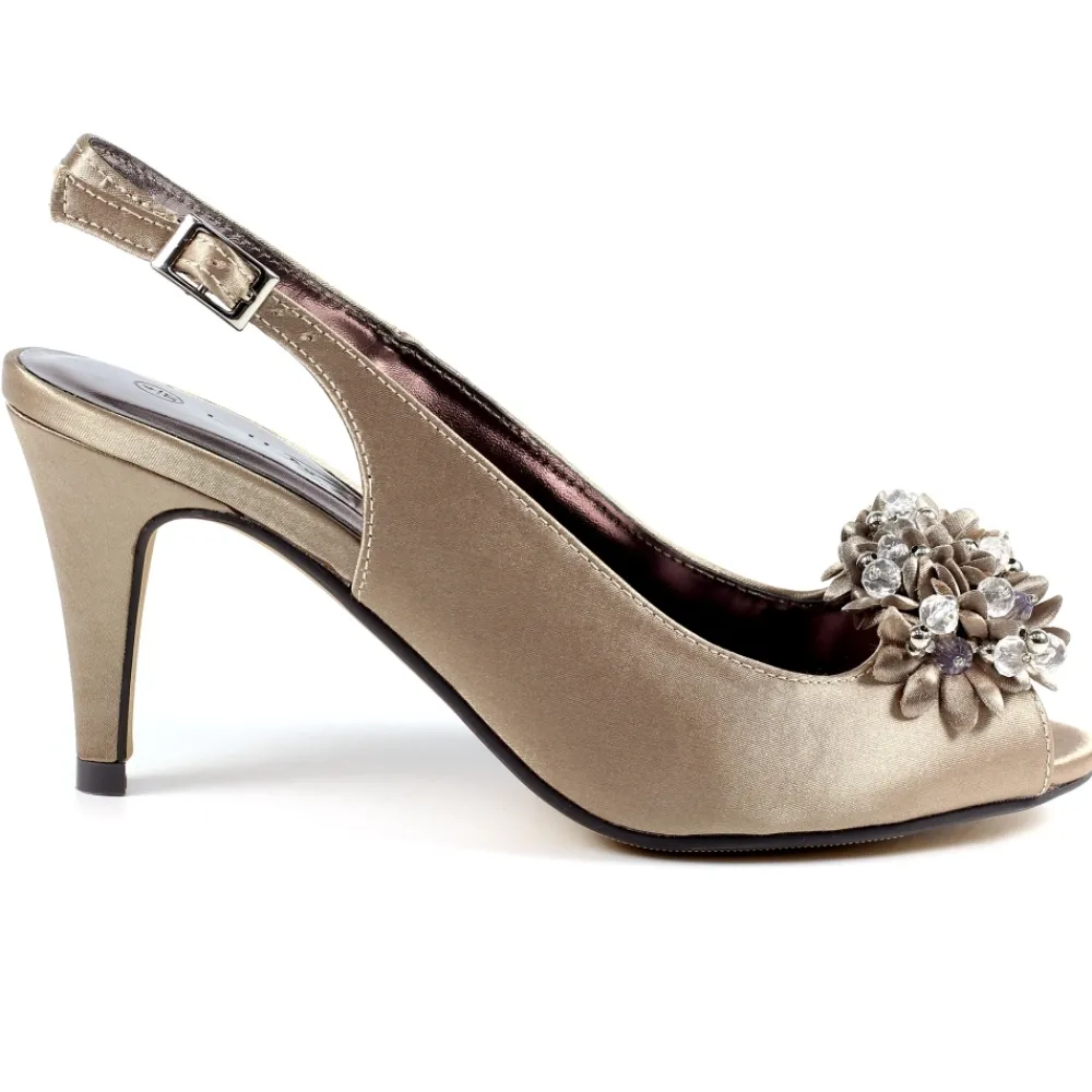 Lunar Shoes Escarpins Slingback En Satin Taupe Sabrina- Chaussures Et Sacs Assortis | Escarpins