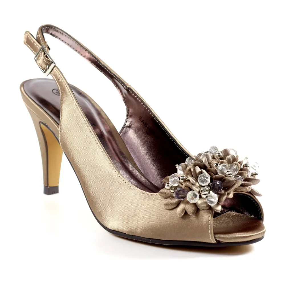 Lunar Shoes Escarpins Slingback En Satin Taupe Sabrina- Chaussures Et Sacs Assortis | Escarpins