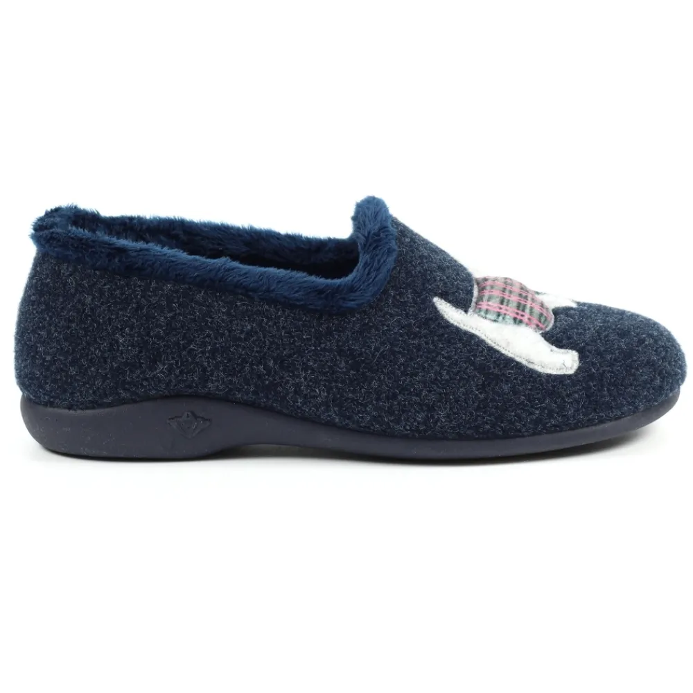 Lunar Shoes Monique scottie pantoufle bleu-Femme Chaussons Pour Femmes | A Enfiler