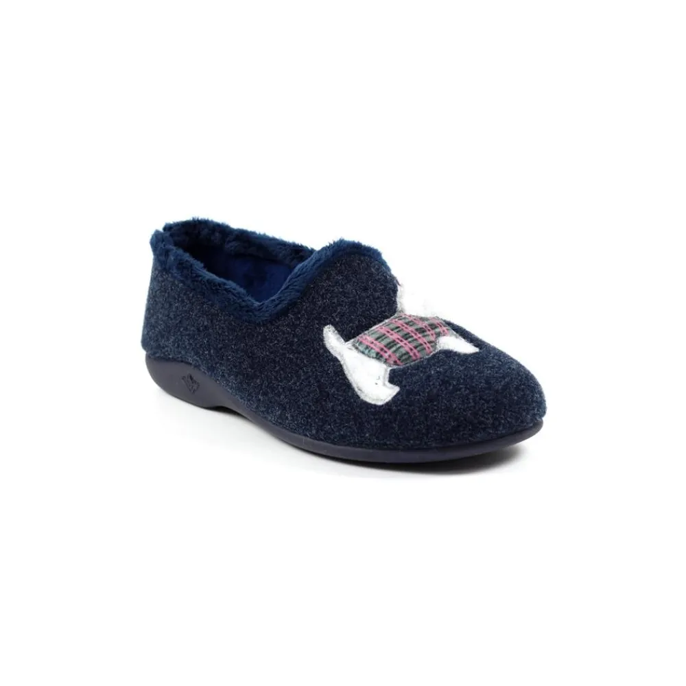 Lunar Shoes Monique scottie pantoufle bleu-Femme Chaussons Pour Femmes | A Enfiler