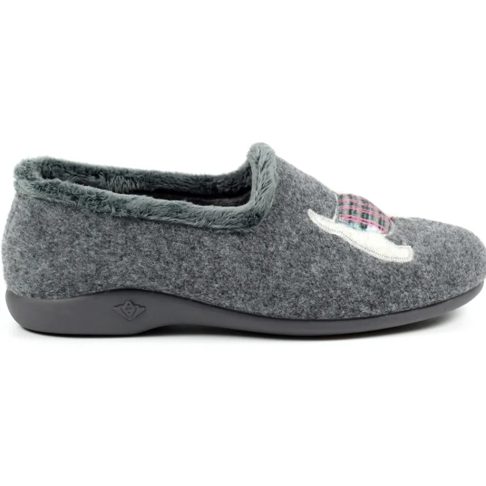 Lunar Shoes Monique scottie pantoufle gris-Femme Chaussons Pour Femmes | A Enfiler