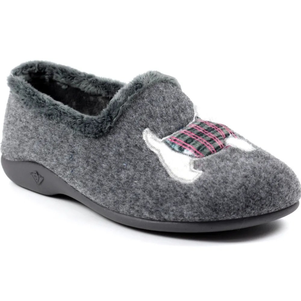 Lunar Shoes Monique scottie pantoufle gris-Femme Chaussons Pour Femmes | A Enfiler