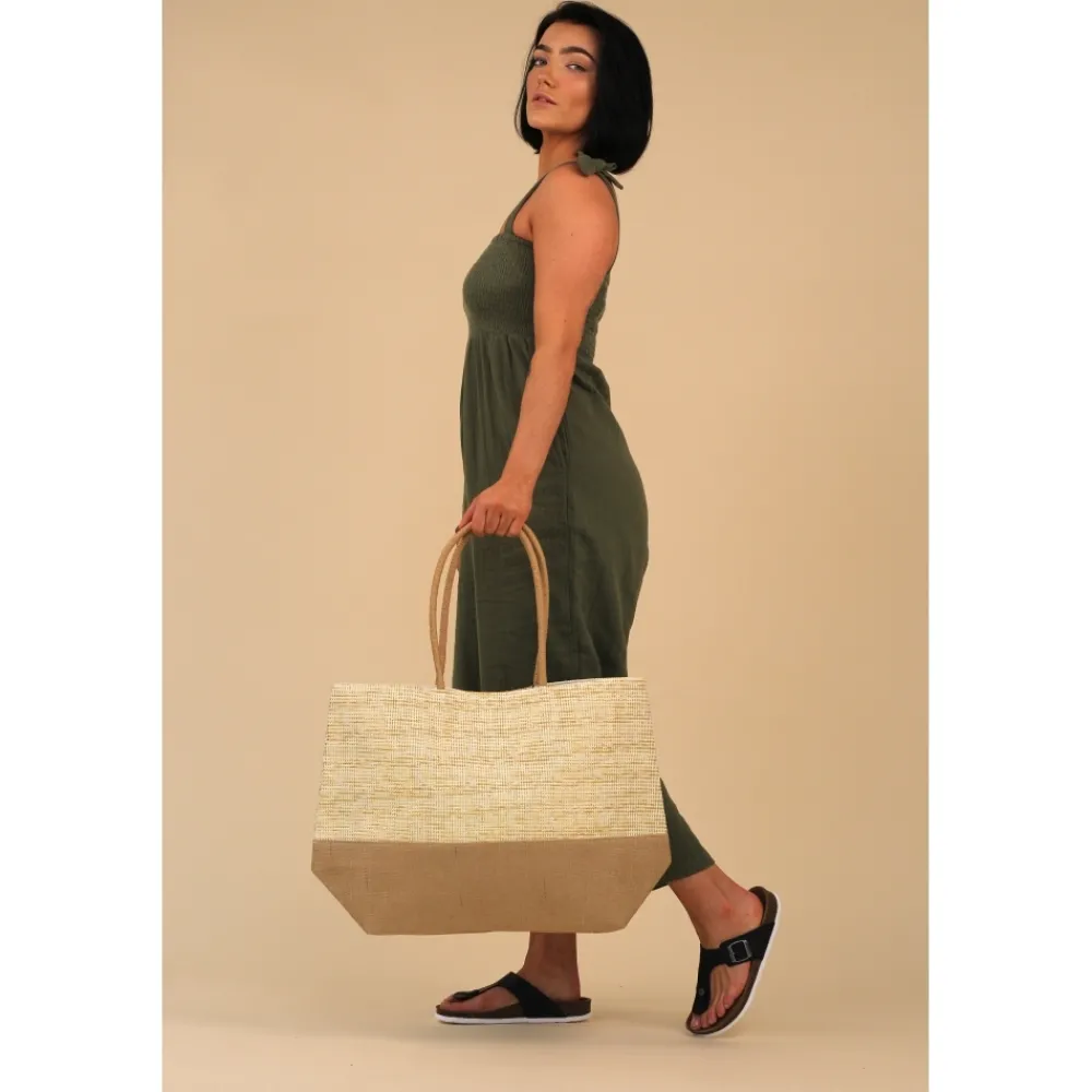 Lunar Shoes Sac De Plage Bicolore Beige Joleen- Plage