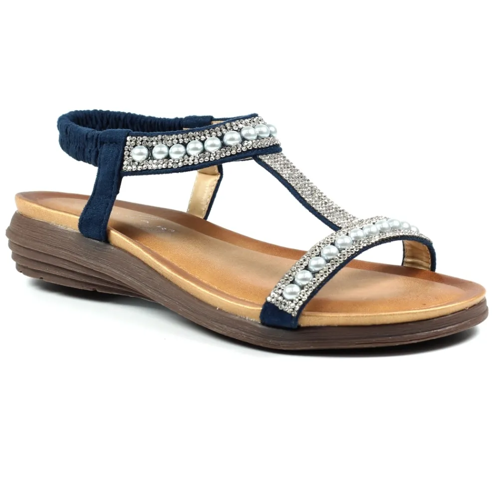 Lunar Shoes Sandale Tancy Perles Bleues- Élastique | Barre En T