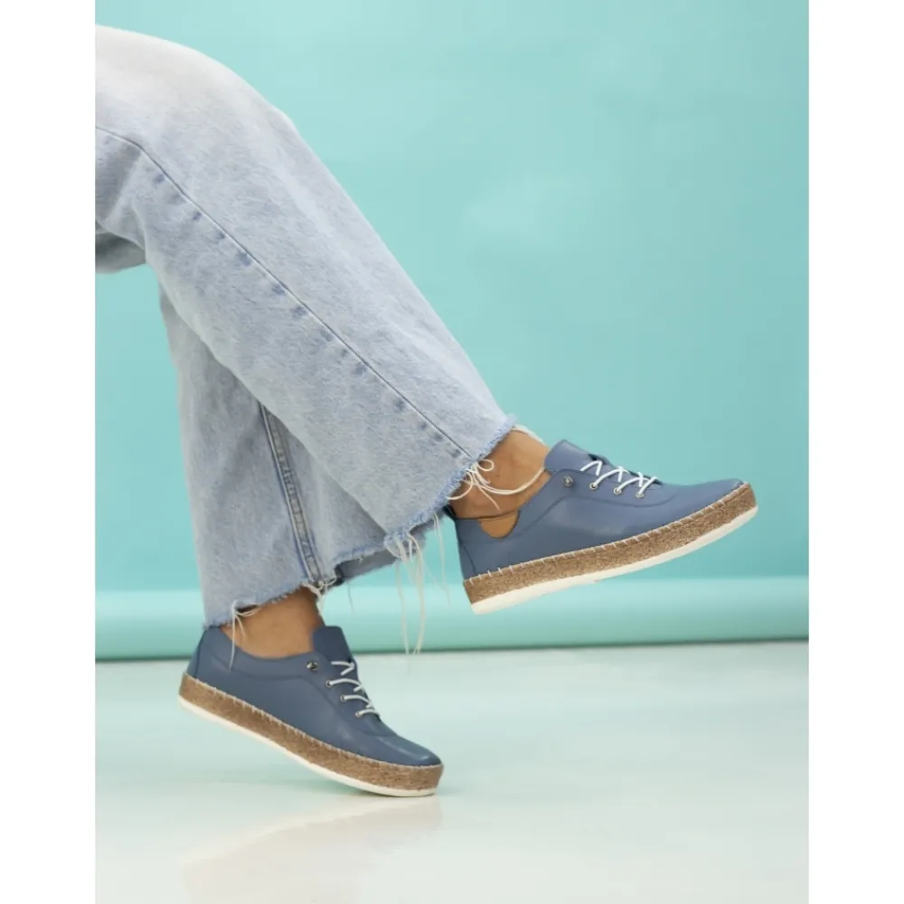 Lunar Shoes Tennis Evie En Cuir Bleu Moyen- Chaussures Habillées | Chaussures Plates